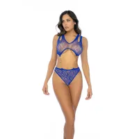 mapele leopard fishnet bodysuit łańcuszki niebieski one size