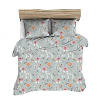 Pościel z kory 160x200 szare różowe pomarańczowe maki na szarym tle