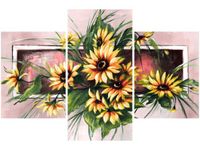 90X60CM OBRAZ SŁONECZNIKI KORALU TRZY OBRAZY