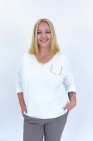 Biała Bluzka z Cekinową Kieszonką i Złotymi Przetarciami UNI
