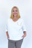 Biała Bluzka z Cekinową Kieszonką i Złotymi Przetarciami UNI