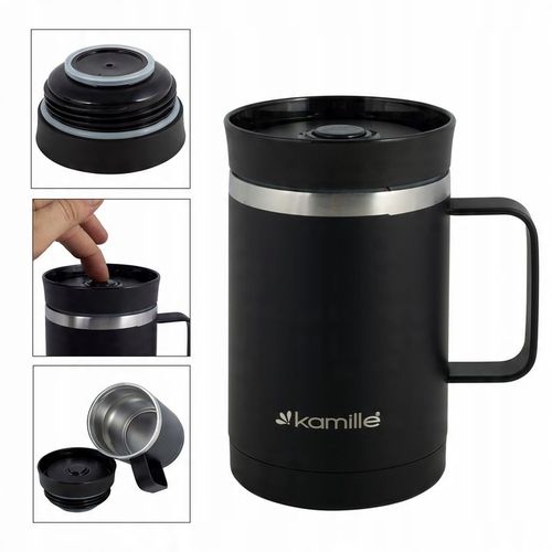 KUBEK TERMICZNY Z UCHEM TERMOS STALOWY SCZELNY pojemny bidon KAMILLE 360 ml na Arena.pl