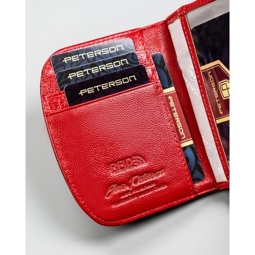 mały portfel damski ze skóry naturalnej w czerwonym kolorze z tłoczonym na Arena.pl