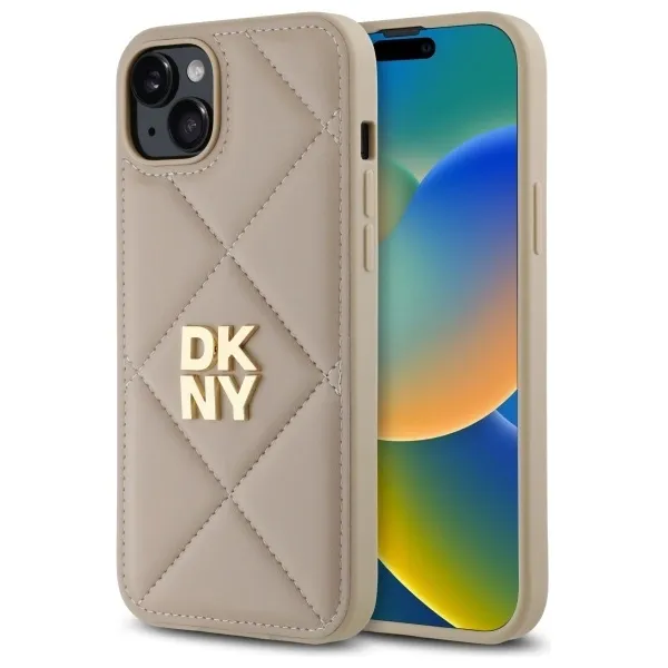 Etui DKNY Quilted Stack Logo na iPhone 15 Plus - beżowe zdjęcie 1