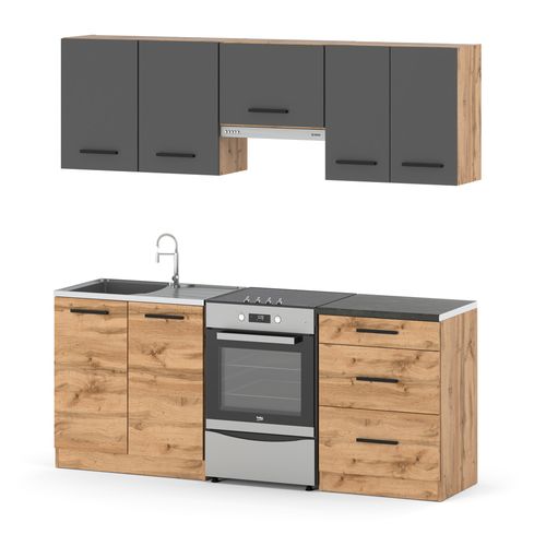 Kuchnia Nowoczesna Mała Z Blatem Pojemna 2m Modułowa Wotan Szara Dąb Wotan na Arena.pl