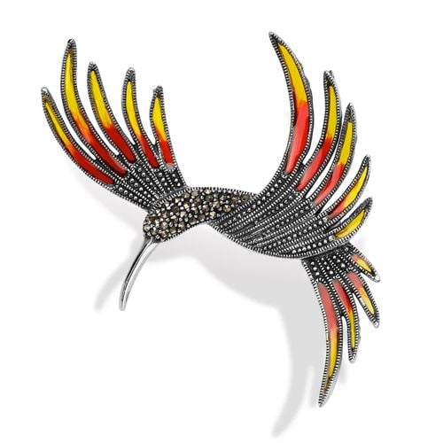 broszka srebrna z markazytami - tajemniczy ogród - rajski ptak na Arena.pl