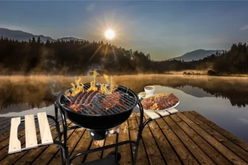 Grill WĘGLOWY na brykiet Ogrodowy zamykany POKRYWA POPIELNIK Gruba na Arena.pl