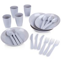Zestaw Piknikowy Turystyczny Talerz Kubek Sztućce Plastikowy Wielorazowy