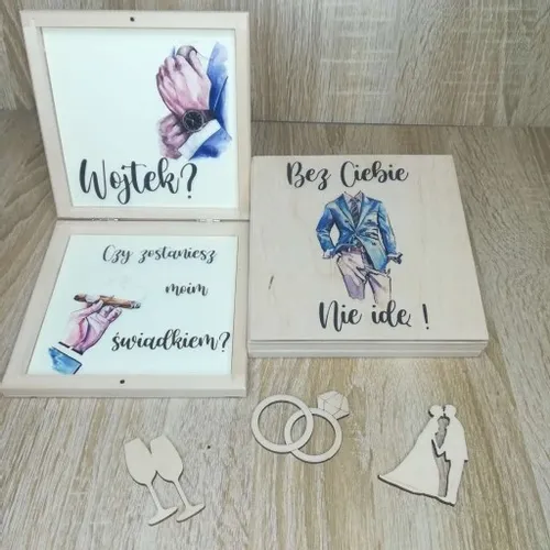 Pudełko eko zaproszenie dla świadka świadkowej nadruk uv wzory ślub wesele na Arena.pl