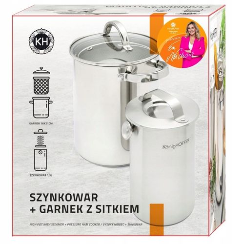 SZYNKOWAR z TERMOMETRE Zestaw Wędliniarski Garnek z SITKIEM 4L Konighoffer na Arena.pl