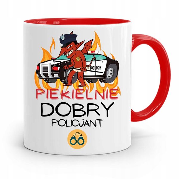 Kubek Czerwony Dla Piekielnie Dobrego Policjanta Z Nadrukiem Ze Zdjęciem zdjęcie 1