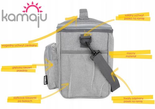 SOLIDNA TORBA TERMICZNA NA LUNCH PIKNIK 2 KOMORY + KIESZENIE PASEK SZARA na Arena.pl