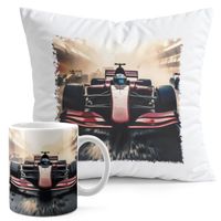 ZESTAW KUBEK + PODUSZKA DRUK - BOLID F1 WYŚCIGI SPORT