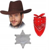 Zestaw Kowboja KOWBOJ Kapelusz Bandana Bandamka Odznaka Gwiazda SZERYF