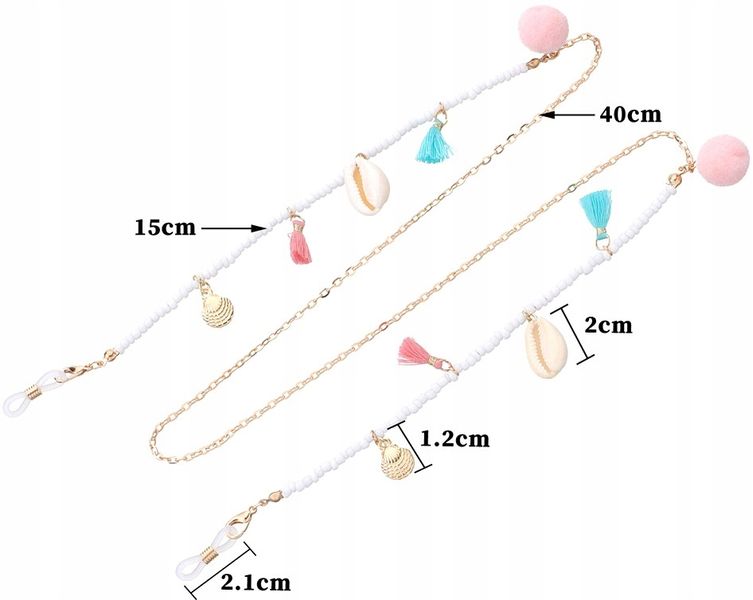 Elegancki Łańcuszek Do Okularów Muszla Pompon Boho zdjęcie 8