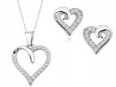 Serce Kryształowy Wisiorek Cyrkonie Łańcuszek Komplet Srebro 925 Walentynki
