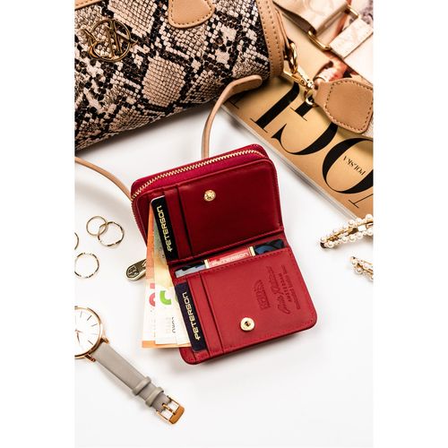 kompaktowy, czerwony portfel damski zamykany na zatrzask i suwak - peterson na Arena.pl