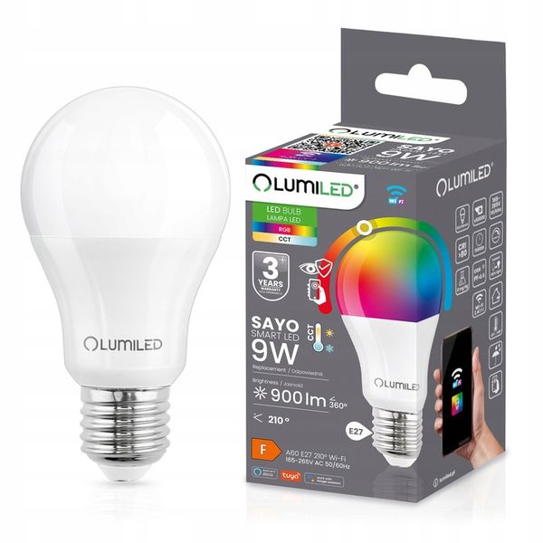 Żarówka LED E27 A60 9W = 60W RGB TUYA Ściemnialna Inteligentna WiFi zdjęcie 1
