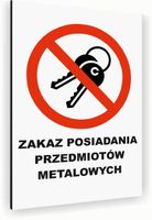 Tabliczka znak informacyjny 20x15 Biała ZAKAZ NOSZENIA METALU Aluminiowa
