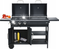 GRILL PODWÓJNY WĘGLOWO GAZOWY OGRODOWY 2+1 LUND 8,4KW STALOWY RUSZT