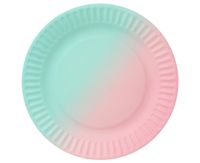 Talerzyki papierowe ombre różowo-niebieskie, 18 cm 6 szt.