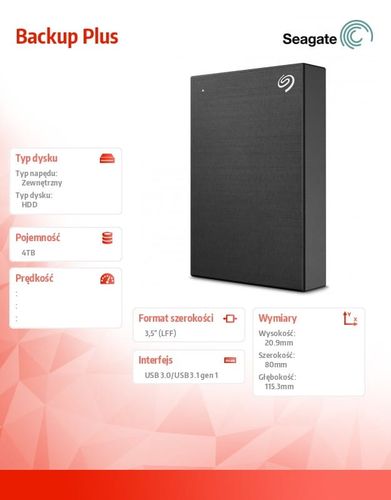 Seagate Dysk Backup Plus 4TB 2,5 STHP4000400 Black na Arena.pl