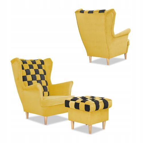 Zestaw uszak CAROL DUO sofa fotele pufy żółty miodowy - brąz na Arena.pl
