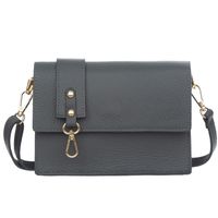 VERA PELLE torebka damska skórzana listonoszka z klapą V606 c.szara