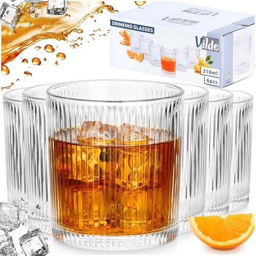 6x Szklanki RYFLOWANE do napojów wody drinków whisky zestaw szklanek 310 ml na Arena.pl