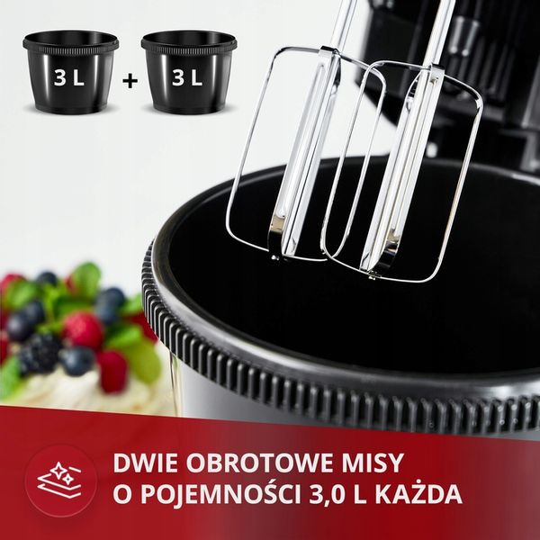 Mikser ręczny 2 misy obrotowe zestaw czarny MPM MMR-22Z/C 750W zdjęcie 9