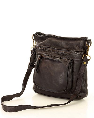 Torebka skórzana funkcjonalna listonoszka z kieszeniami old pelle classica lavata - MARCO MAZZINI czarny na Arena.pl