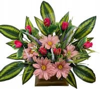 Stroik serce róże na grób cmentarz sztuczne kwiaty kompozycja