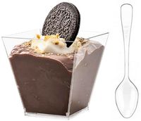 POJEMNIKI PIRAMIDA120 ml+łyżeczki 50 szt PUCHARKI PLASTIKOWE NA DESERKI