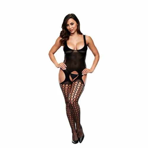 baci bodystocking one size siateczkowy model z wycięciem i podwiązkami na Arena.pl