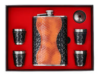 Zestaw Prezentowy Skórzana Piersiówka ok. 270 ml + 4 Kieliszki na Prezent