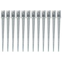 Kołki gruntowe, 12 szt., srebrne, 8x8x91 cm, stal galwanizowana