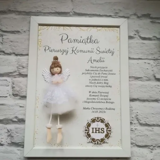 I Komunia Anioł Stróż obraz 3D upominek pamiątka od Chrzestnej Dziadków zdjęcie 3