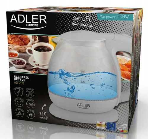 Szklany Czajnik 1L 1100W Adler Ad1283 Szary na Arena.pl