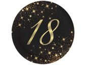 Talerzyki papierowe czarne Sparkling 18 urodziny, 18 cm 6 szt.