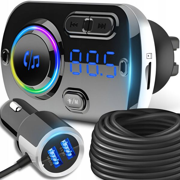 TRANSMITER BLUETOOTH FM SAMOCHODOWY 2X SZYBKA ŁADOWARKA USB-C AUX zdjęcie 9