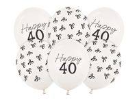 Balony lateksowe Happy 40 Kokardki na urodziny złamana biel, 30 cm 6 szt.