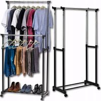 WIESZAK PODWÓJNY STOJĄCY NA KÓŁKACH UBRANIA STOJAK DO PRZEDPOKOJU