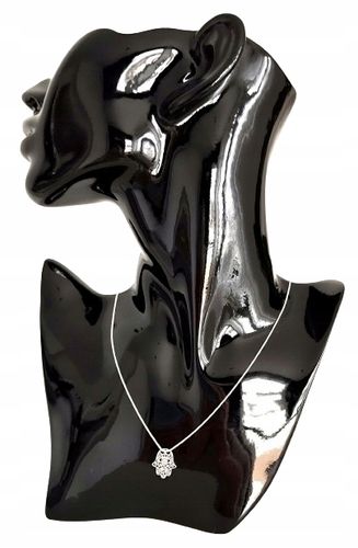 NASZYJNIK SREBRNY łańcuszek z zawieszką HAMSA RĘKA FATIMY CELEBRYTKA 45 cm na Arena.pl