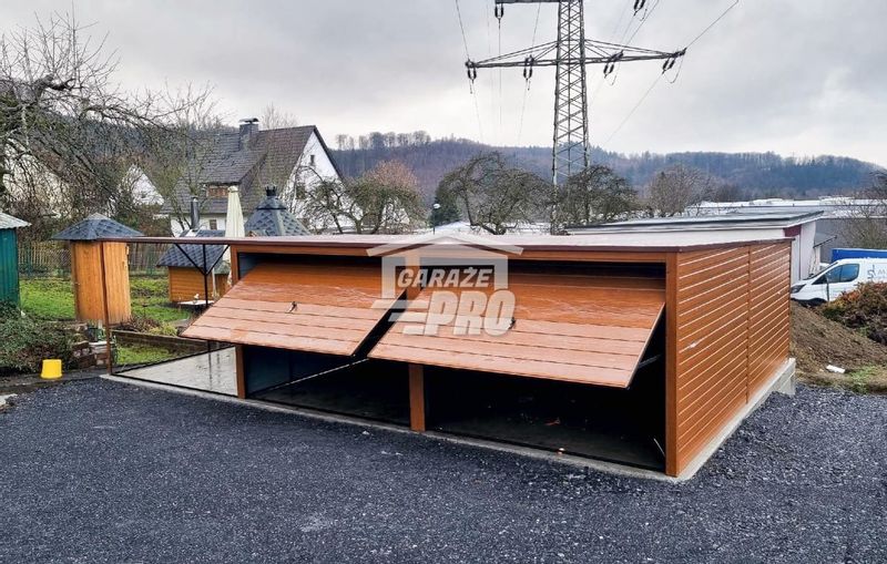 Garaż blaszany 6x6 + 3x6 wiata  Brama x2 złoty dąb spad w tył GP132 zdjęcie 7