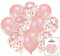 ZESTAW BALONÓW Z KONFETTI ROSW GOLD NA URODZINY METALICZNE DEKORACJA