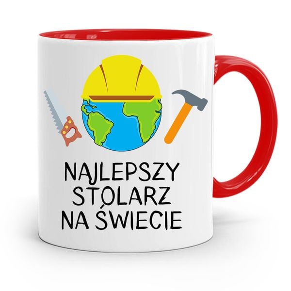 Kubek Czerwony Stolarza Najlepszy Stolarz Świata Z Nadrukiem Ze Zdjęciem zdjęcie 1
