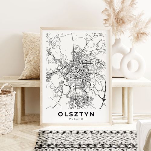 Plakat mapa Olsztyn czarnobiała 30x40 cm na Arena.pl