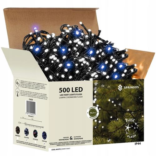 LAMPKI CHOINKOWE ZEWNĘTRZNE + FLASH 40m ZIMNY BIAŁY IP44 ŚWIATEŁKA 500 LED na Arena.pl