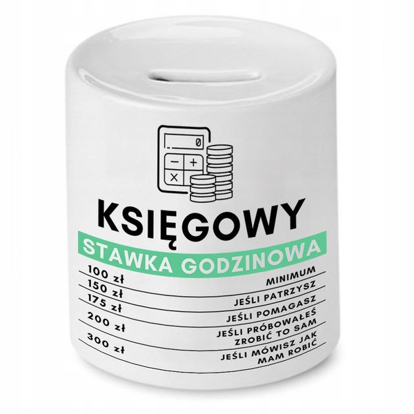 Skarbonka Księgowej Księgowego Stawka Godzinowa Z Nadrukiem Ze Zdjęciem zdjęcie 1