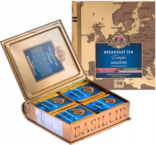 Basilur BREAKFAST EUROPE zestaw herbat 4 SMAKI na PREZENT puszka - 32 szt. na Arena.pl